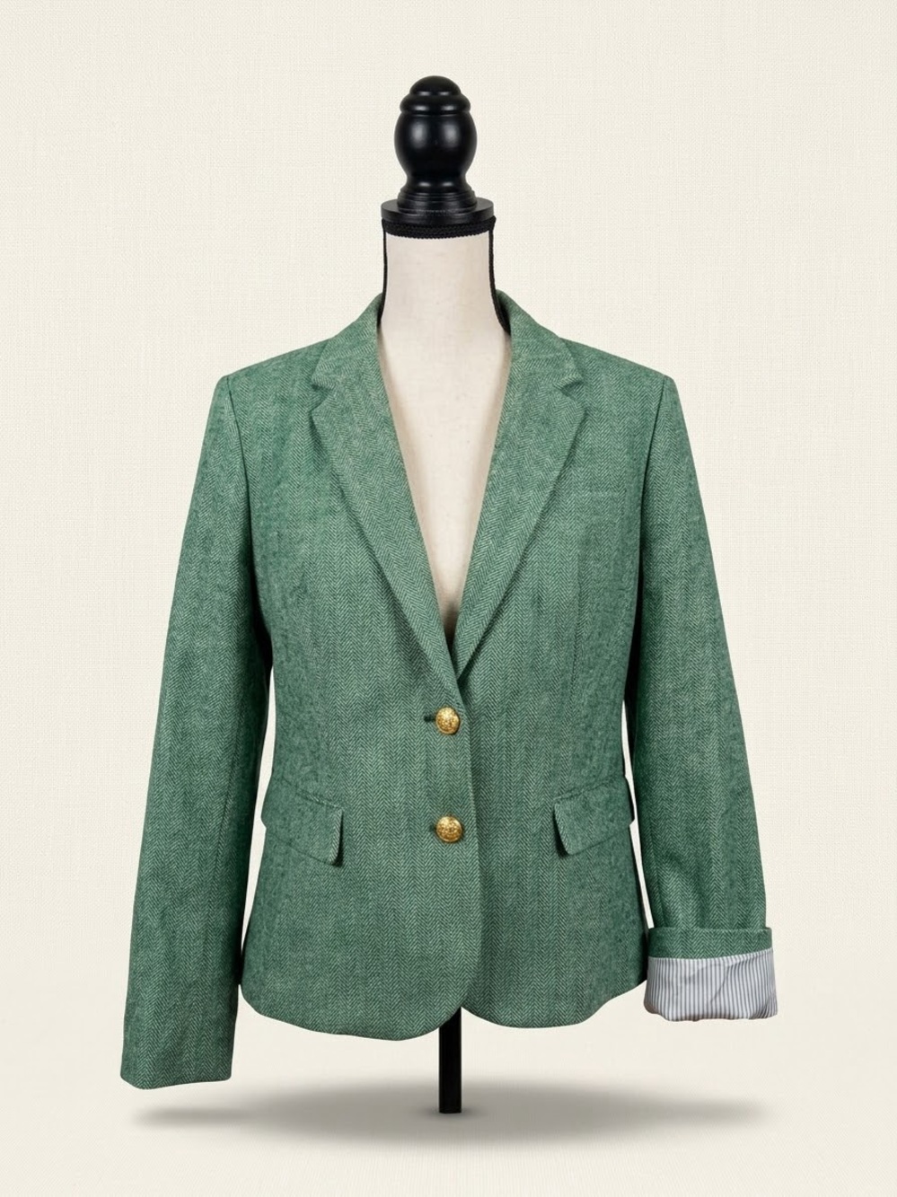 J.Crew Factory Herringbone Tweed Schoolboy Blazer in Green Size 14